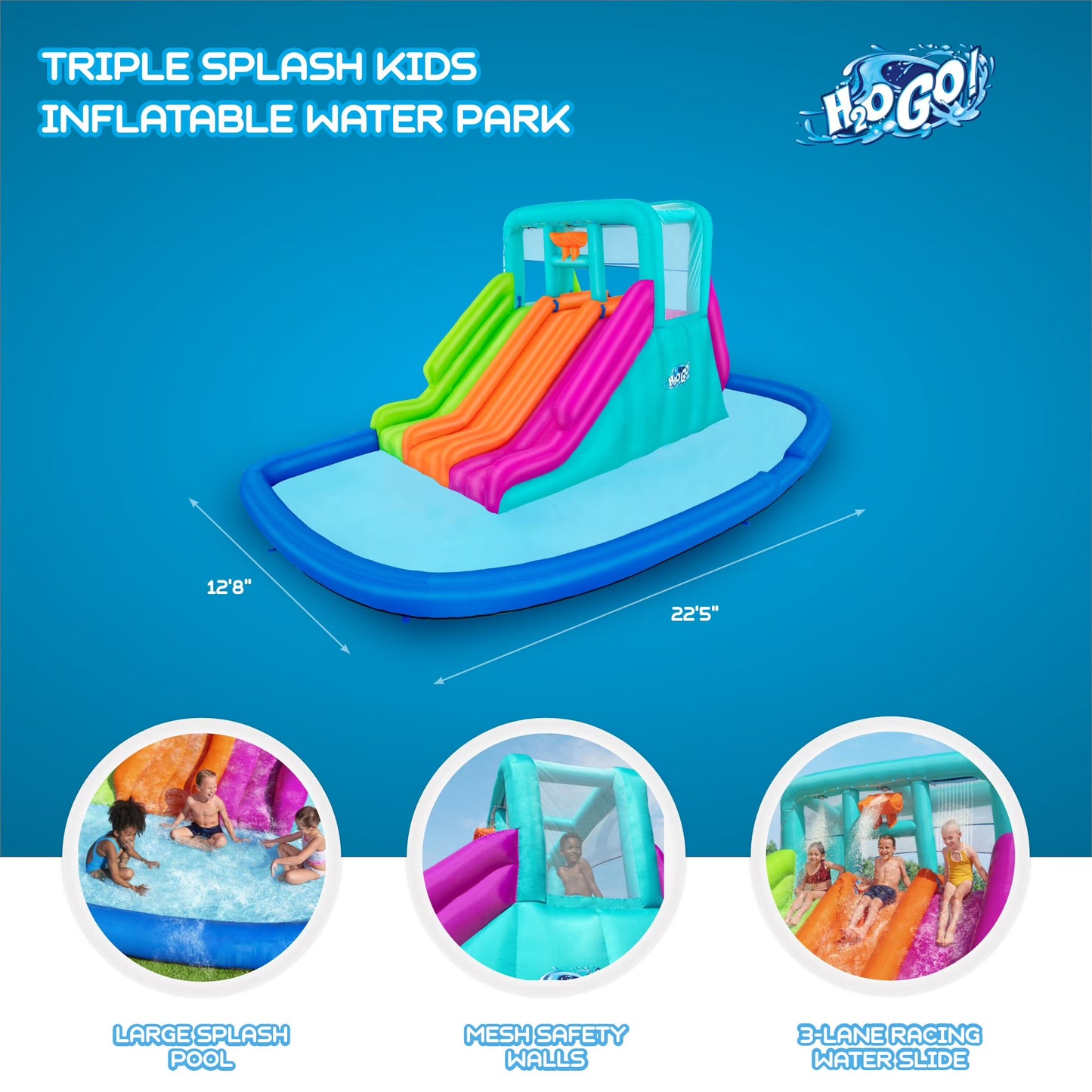 📦📦🌊 Triple Splash Course Inflatable Mega Water Park with Air Blower 🌞
