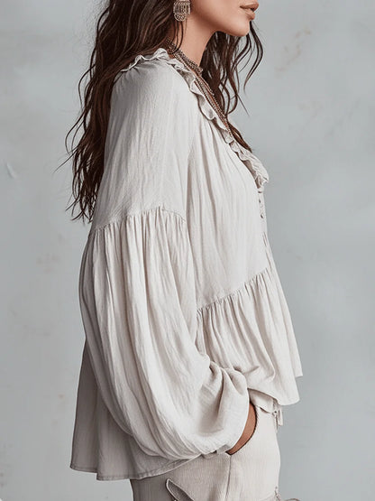 📦📦LAST DAY SAVE 49% ⏰ Women's Solid Color Retro Ruffled Casual Cotton Linen Shirt