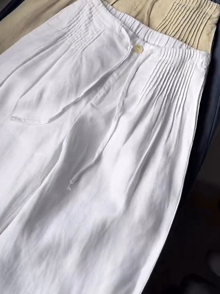 📦📦LAST DAY SAVE 49% ⏰Women's Solid Color Pleated Drawstring Casual Cotton and Linen Wide Leg Pants