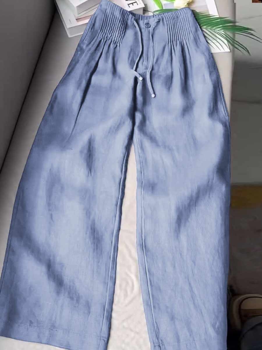 📦📦LAST DAY SAVE 49% ⏰Women's Solid Color Pleated Drawstring Casual Cotton and Linen Wide Leg Pants