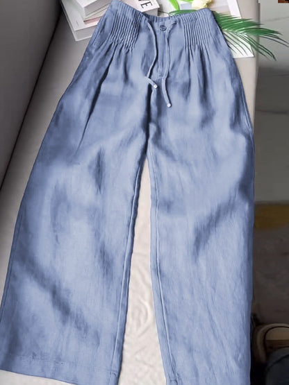 📦📦LAST DAY SAVE 49% ⏰Women's Solid Color Pleated Drawstring Casual Cotton and Linen Wide Leg Pants
