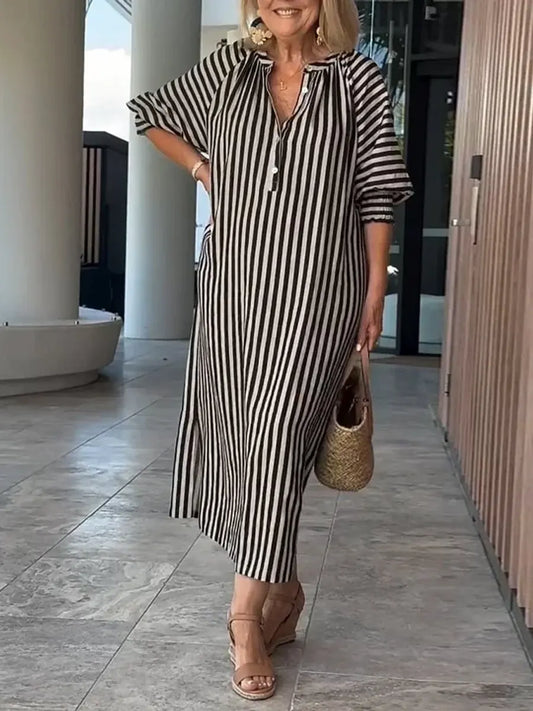 📦📦LAST DAY SAVE 49% ⏰Women's Retro Striped Fashion Cozy Minimalist Casual Cotton Dress