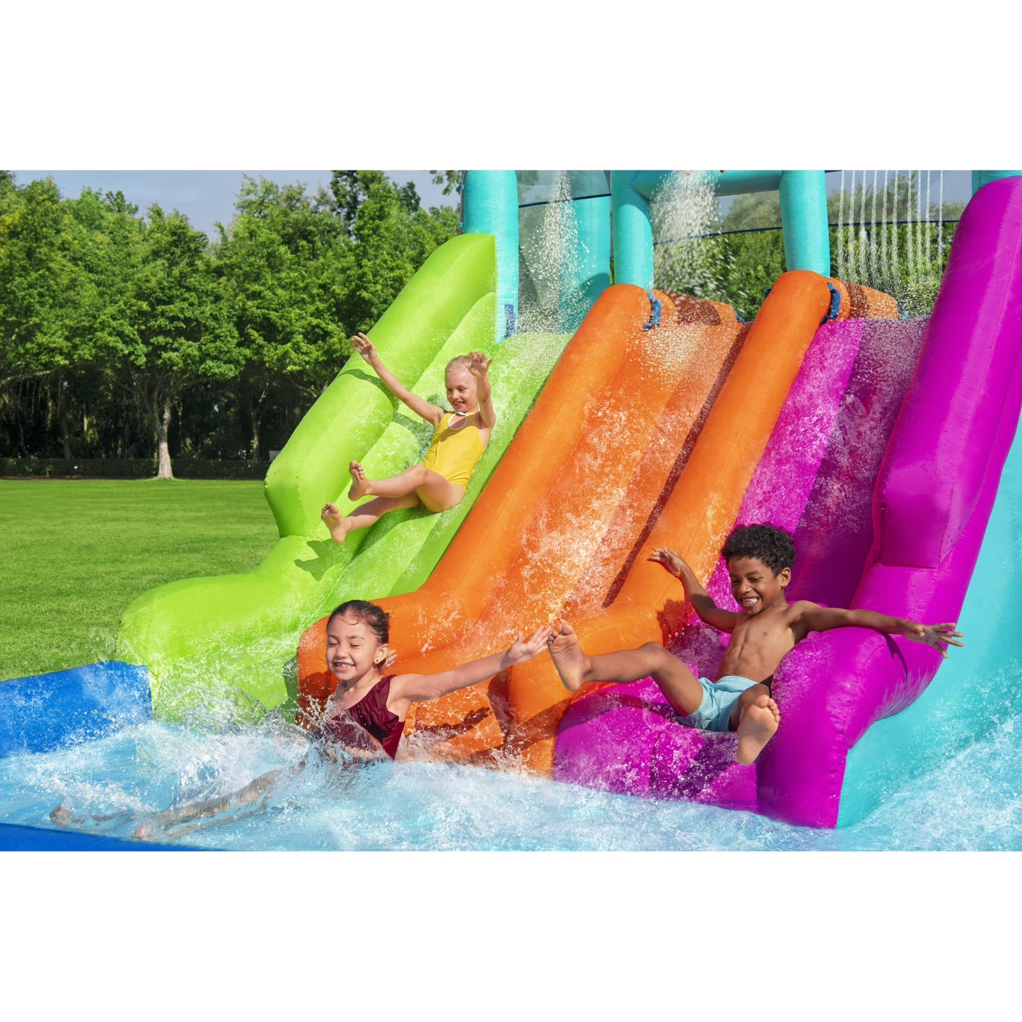 📦📦🌊 Triple Splash Course Inflatable Mega Water Park with Air Blower 🌞